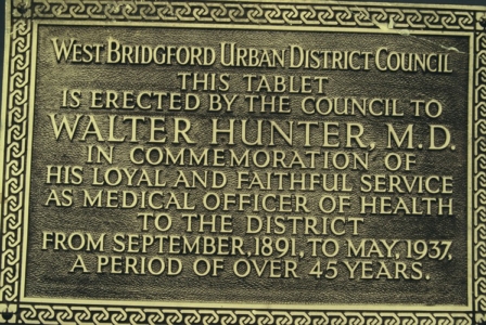 WB Council, plaque for Dr Hunter 1937